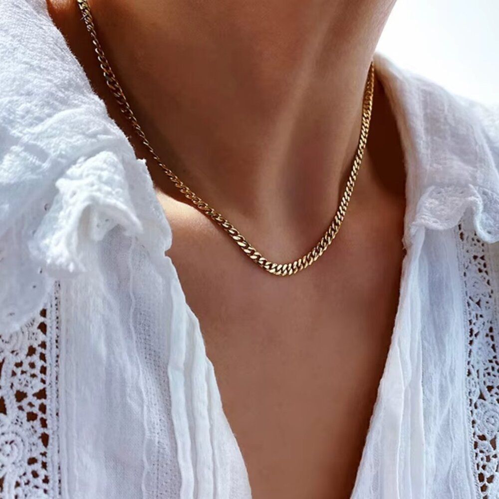 Dainty Gold Flat Curb Chain Necklace 5mm thick 20 inches long